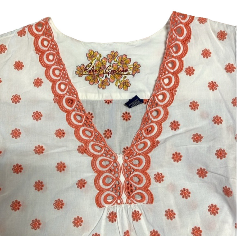 Robert Graham Floral Tunic Brandy Apricot and White Eyelet Embroidery Size M - Picture 7 of 10